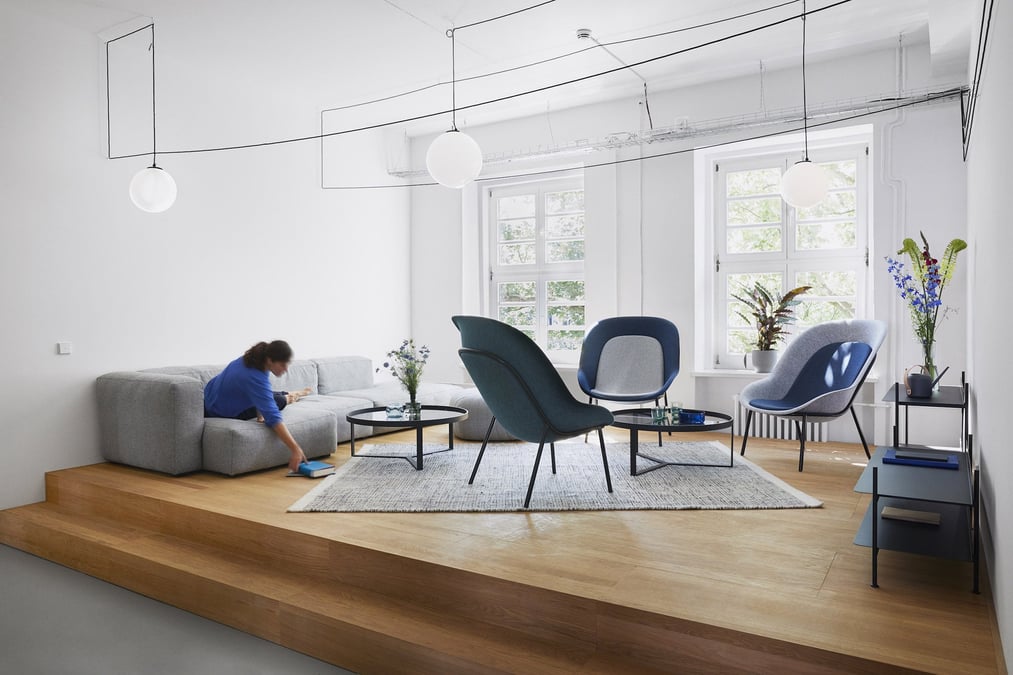 Nook lounge chairs by De Vorm in breakout area inside FULL NODE office