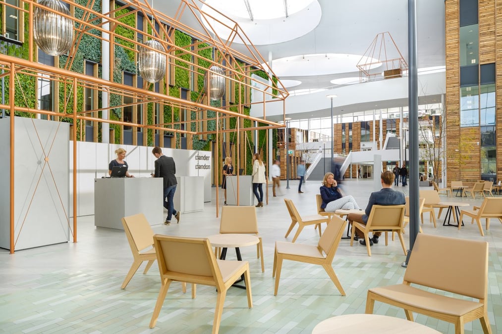 Wood Me chairs by De Vorm in office hall of Liander Duiven