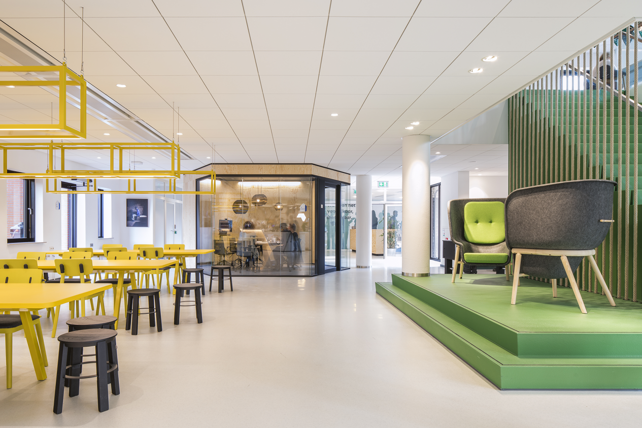 Menzis office in green featuring Pod Chairs and Clip Chairs by De Vorm